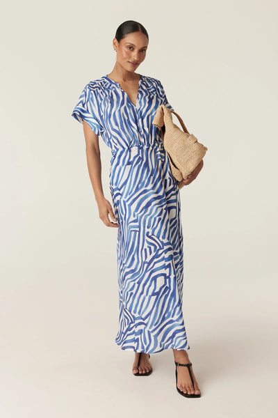 Sea Breeze Midi Dress - Blue Wave Print