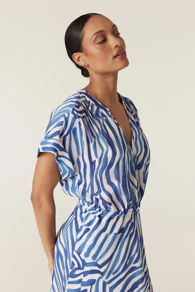 Sea Breeze Midi Dress - Blue Wave Print