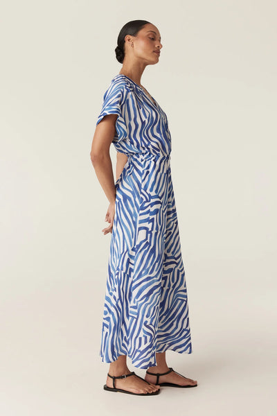 Sea Breeze Midi Dress - Blue Wave Print