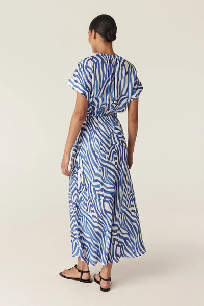 Sea Breeze Midi Dress - Blue Wave Print