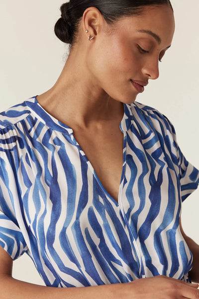 Sea Breeze Midi Dress - Blue Wave Print