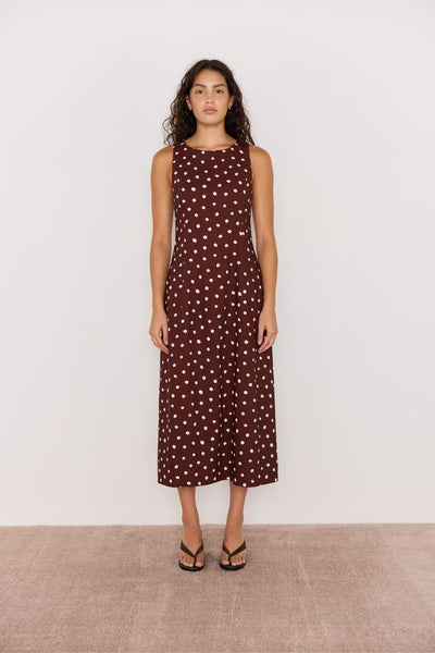Cedar Tie Back Midi Dress - Choc-Spot