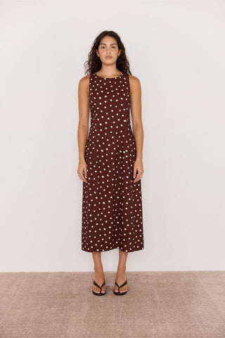 Cedar Tie Back Midi Dress - Choc-Spot