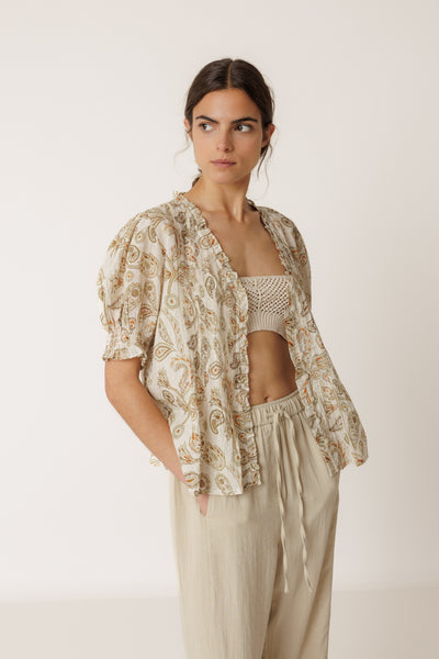 Micro Ruffle Shirt - Khaki - et seQ fashion
