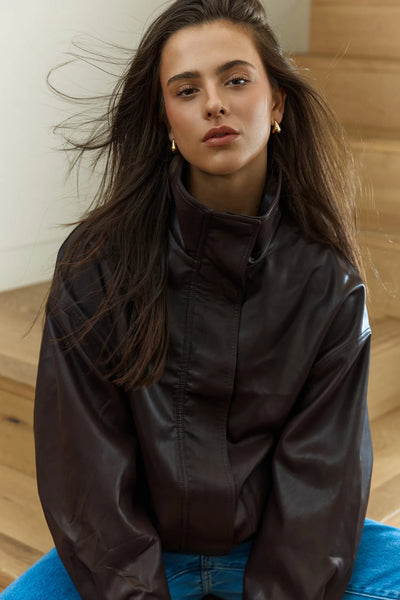 Jude Leather Look Bomber - Burgandy - et seQ fashion
