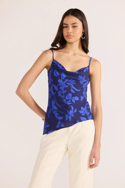 Gianna Bias Cowl Neck Cami - Blue Floral