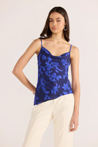 Gianna Bias Cowl Neck Cami - Blue Floral