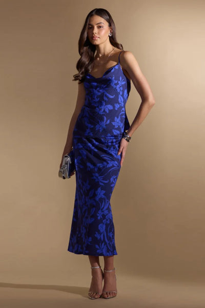 Gianna Bias Cowl Neck Cami - Blue Floral