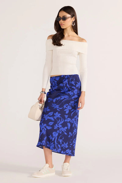 Gianna Bias Midi Skirt - Blue Floral