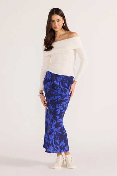 Gianna Bias Midi Skirt - Blue Floral