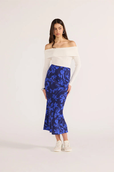 Gianna Bias Midi Skirt - Blue Floral