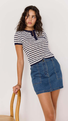 Chloe Stripe Knit Tee - Navy/White