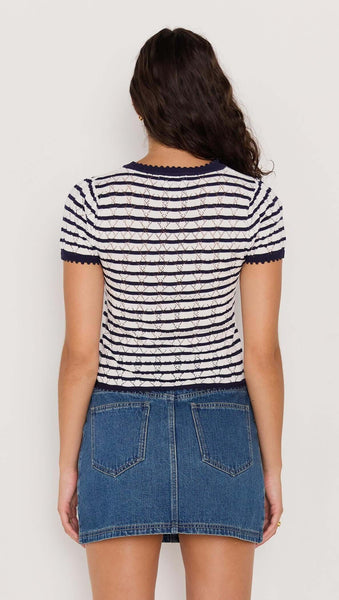 Chloe Stripe Knit Tee - Navy/White