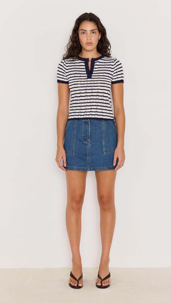 Chloe Stripe Knit Tee - Navy/White