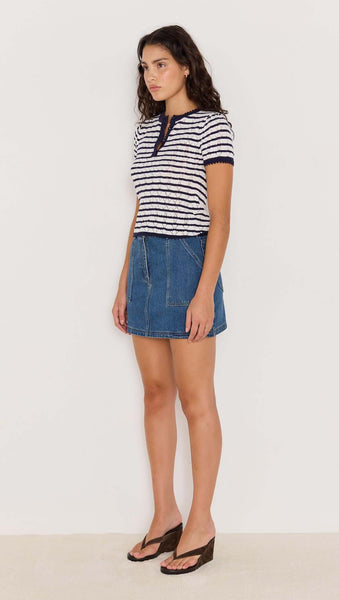 Chloe Stripe Knit Tee - Navy/White