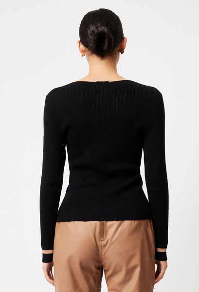 Nova Super Fine Merino Wool Cotton Blend Knit - Black/Husk A FURTHER 15% OFF AUTOMATICALLY APPLIED AT CHECKOUT