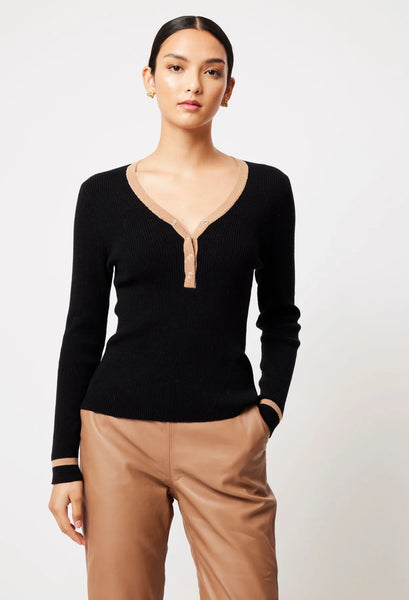Nova Super Fine Merino Wool Cotton Blend Knit - Black/Husk A FURTHER 15% OFF AUTOMATICALLY APPLIED AT CHECKOUT