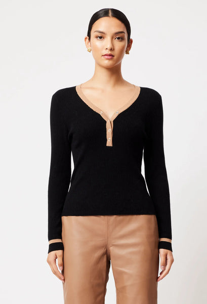 Nova Super Fine Merino Wool Cotton Blend Knit - Black/Husk A FURTHER 15% OFF AUTOMATICALLY APPLIED AT CHECKOUT