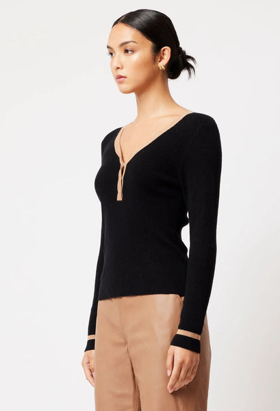 Nova Super Fine Merino Wool Cotton Blend Knit - Black/Husk A FURTHER 15% OFF AUTOMATICALLY APPLIED AT CHECKOUT