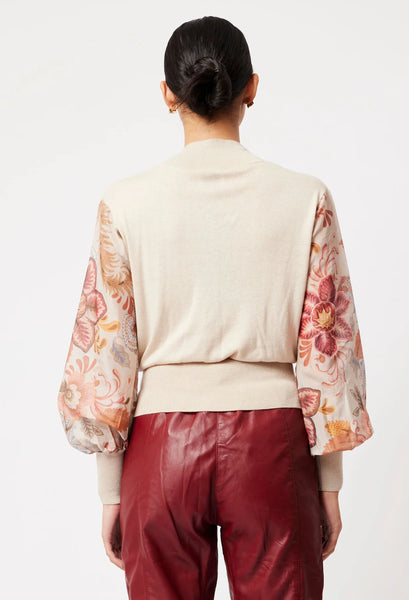 Lyra Rayon Nylon Blend Cross Front Knit - Fawn/Aries Floral A FURTHER 15% OFF AUTOMATICALLY APPLIED AT CHECKOUT