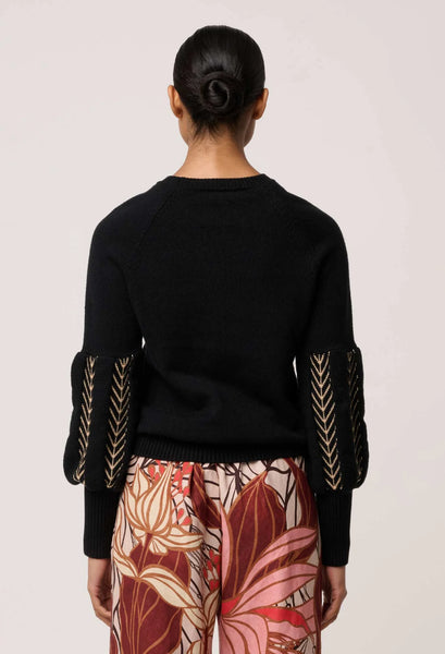 Arden Merino Wool Blend Jacquard Detail Knit Top - Black Braid - et seQ fashion