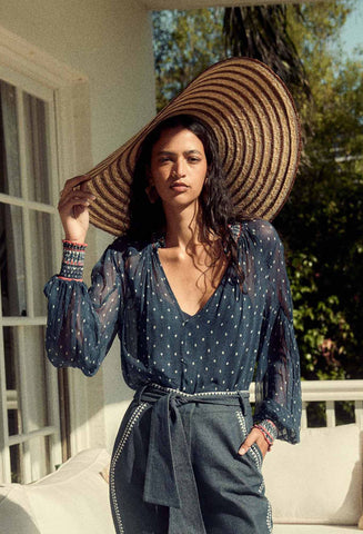 Phoenix Viscose Chiffon Blouse - Lapis Spot - 25% OFF AUTOMATICALLY APPLIED AT CHECKOUT