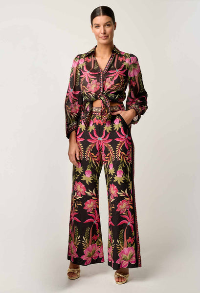 Elysian Silk Cotton Placement Print Cuffed Shirt - Anthos Lotos