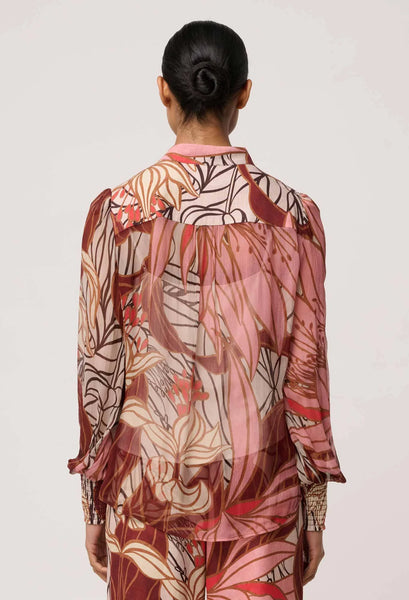 Freya Sheer Viscose Blouse With Embellished Neck Detail - Cathedral Botanic - et seQ fashion
