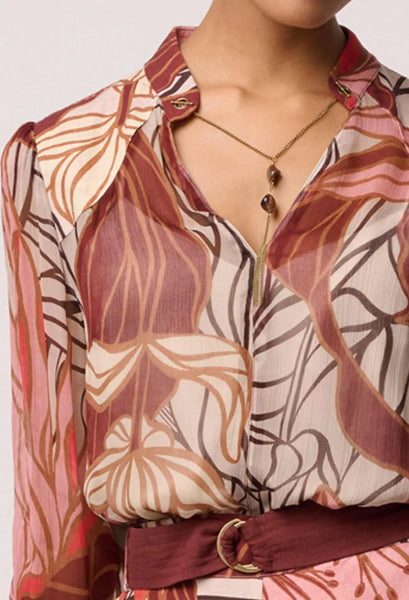 Freya Sheer Viscose Blouse With Embellished Neck Detail - Cathedral Botanic - et seQ fashion