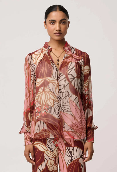 Freya Sheer Viscose Blouse With Embellished Neck Detail - Cathedral Botanic - et seQ fashion