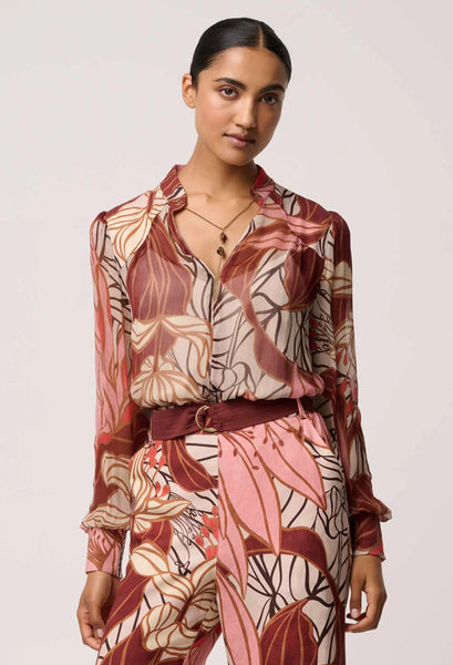 Freya Sheer Viscose Blouse With Embellished Neck Detail - Cathedral Botanic - et seQ fashion