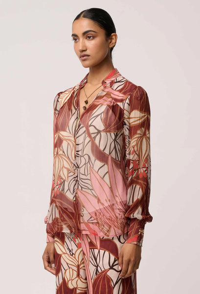 Freya Sheer Viscose Blouse With Embellished Neck Detail - Cathedral Botanic - et seQ fashion