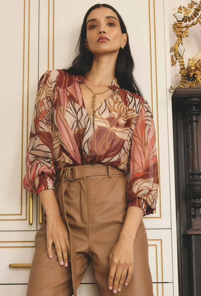 Freya Sheer Viscose Blouse With Embellished Neck Detail - Cathedral Botanic - et seQ fashion