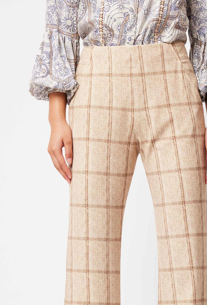 Getty Wide Leg Ponte Pant - Oatmeal Check A FURTHER 15% OFF AUTOMATICALLY APPLIED AT CHECKOUT