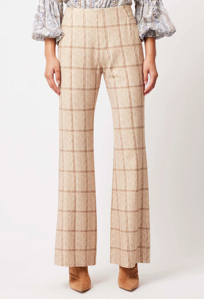 Getty Wide Leg Ponte Pant - Oatmeal Check A FURTHER 15% OFF AUTOMATICALLY APPLIED AT CHECKOUT