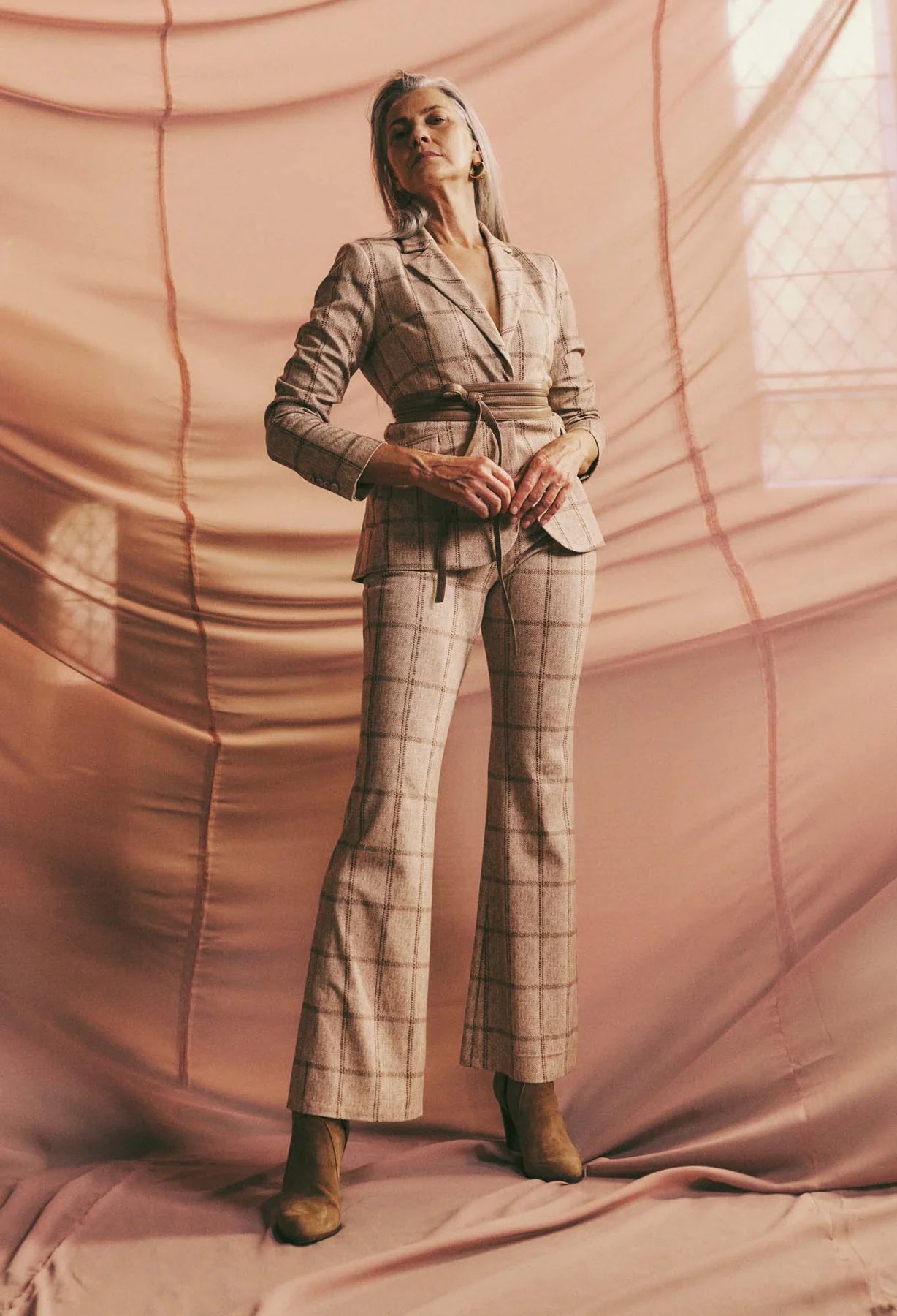 Getty Wide Leg Ponte Pant - Oatmeal Check A FURTHER 15% OFF AUTOMATICALLY APPLIED AT CHECKOUT