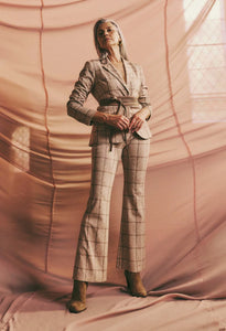Getty Wide Leg Ponte Pant - Oatmeal Check A FURTHER 15% OFF AUTOMATICALLY APPLIED AT CHECKOUT