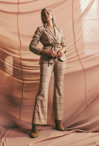 Getty Wide Leg Ponte Pant - Oatmeal Check A FURTHER 15% OFF AUTOMATICALLY APPLIED AT CHECKOUT