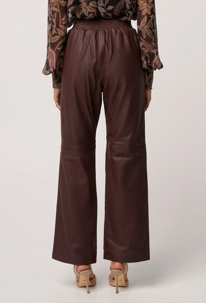 Joan Leather Elasticated Waist Straight Leg Pant - Oxblood