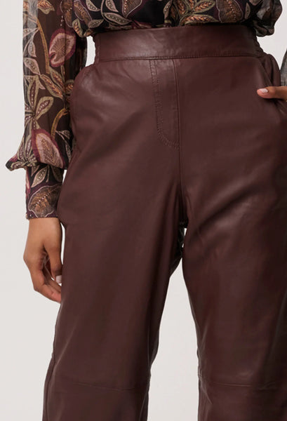 Joan Leather Elasticated Waist Straight Leg Pant - Oxblood