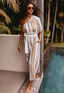 Bahia One Shoulder Linen Viscose Dress - Cayman Stripe - 25% OFF AUTOMATICALLY APPLIED AT CHECKOUT