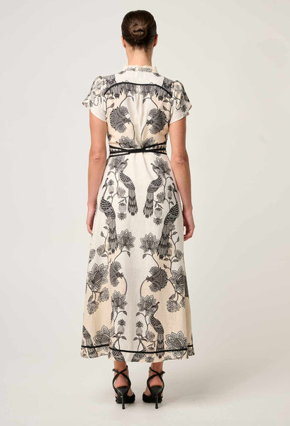 Xanthia Diamond Silk Cotton Embroidered Dress - Imperial Stone