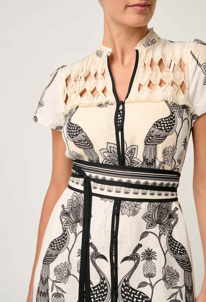 Xanthia Diamond Silk Cotton Embroidered Dress - Imperial Stone