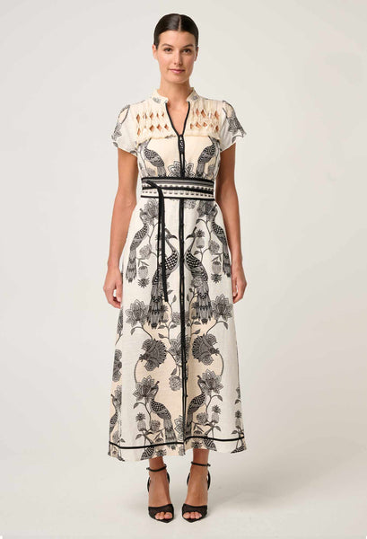 Xanthia Diamond Silk Cotton Embroidered Dress - Imperial Stone