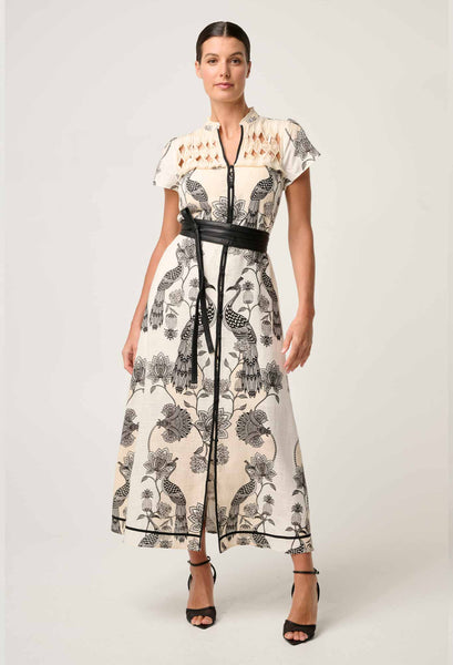 Xanthia Diamond Silk Cotton Embroidered Dress - Imperial Stone