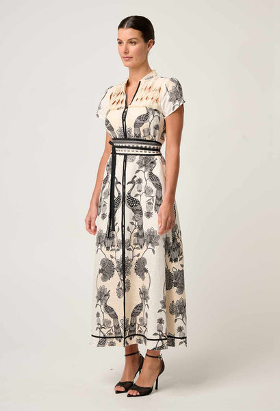 Xanthia Diamond Silk Cotton Embroidered Dress - Imperial Stone