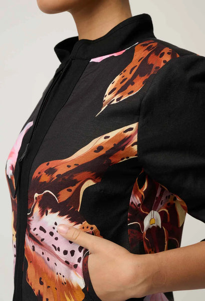 Delray Reversible Linen Viscose Jacket - Sunset Orchid/Noir Orchid