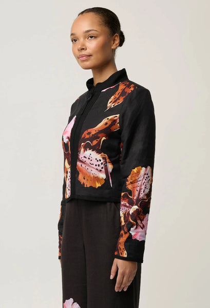 Delray Reversible Linen Viscose Jacket - Sunset Orchid/Noir Orchid