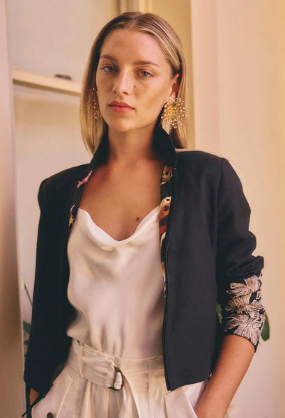 Delray Reversible Linen Viscose Jacket - Sunset Orchid/Noir Orchid