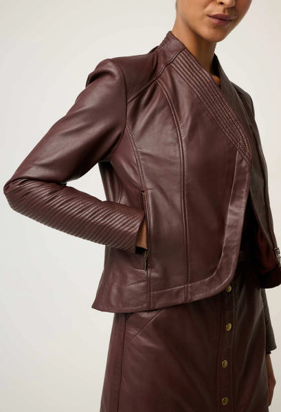 Acer Leather Shawl Collar Detail Jacket - Oxblood